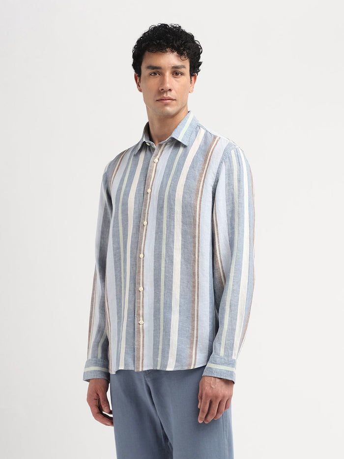 Linen Colourblocked Shirt - Blue