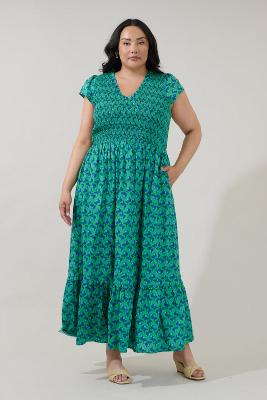 Liora Smocked Midi Dress Floral Curve