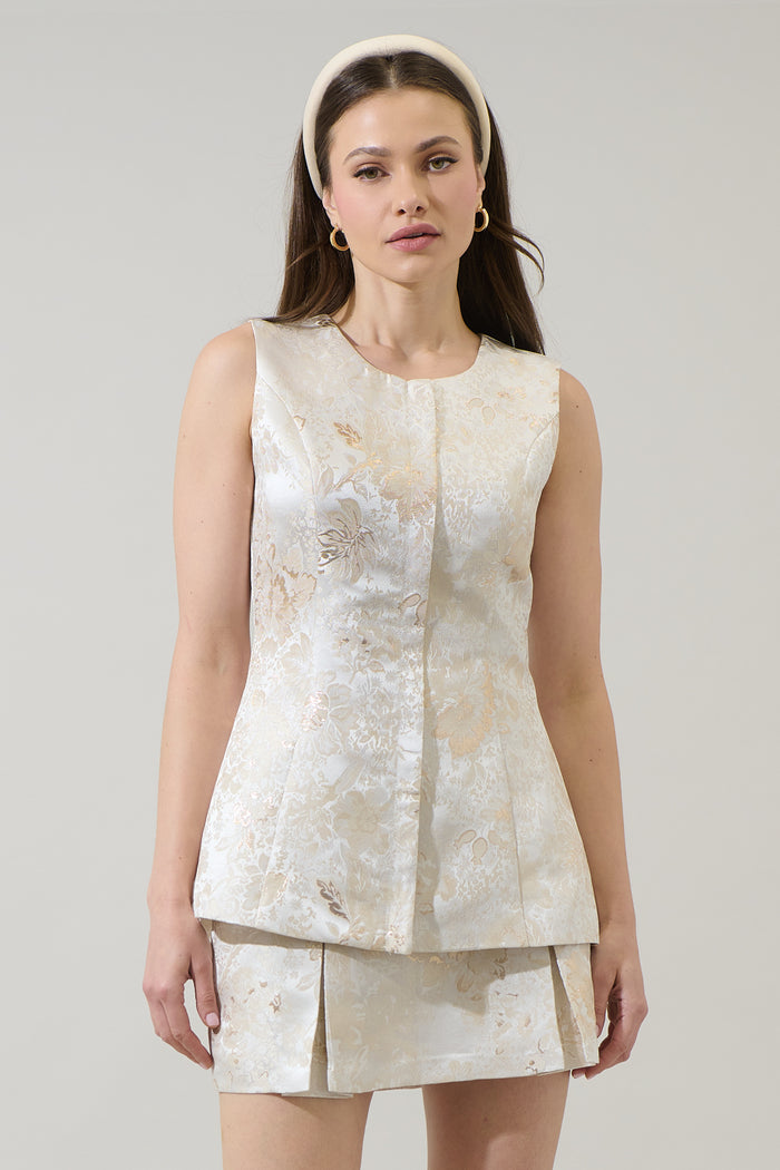 Lola Jacquard Maize Sleeveless Top