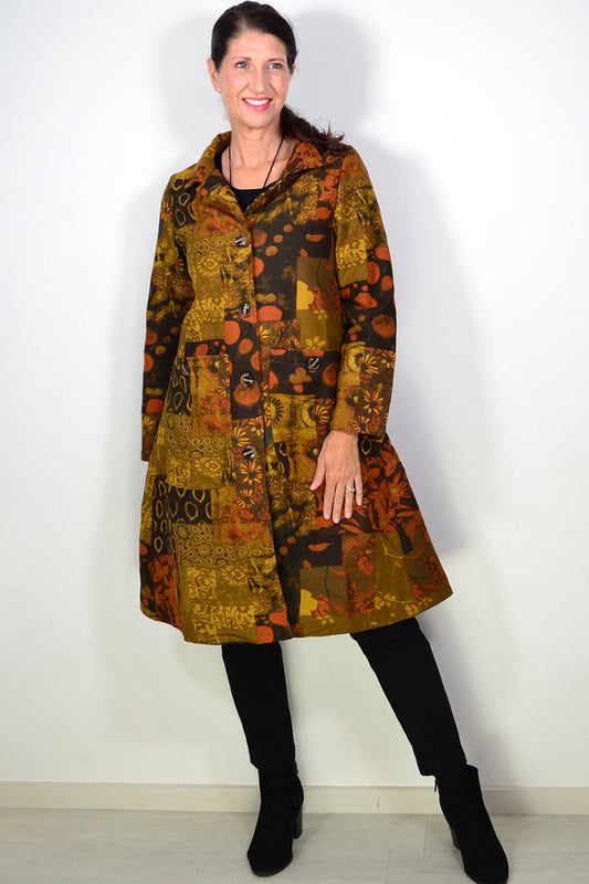 Long Mustard Fleece Lined Women's Jacket