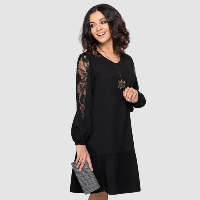 LOWRI QUINN | LACE-SLEEVE MIDI DRESS