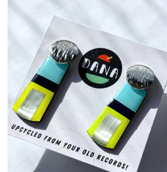 Mae Earrings Blue, Neon Yellow and Silver
