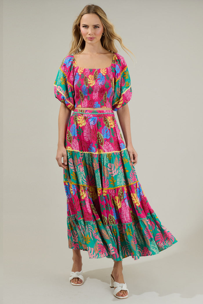 Marina Tropical Smocked Crop Top