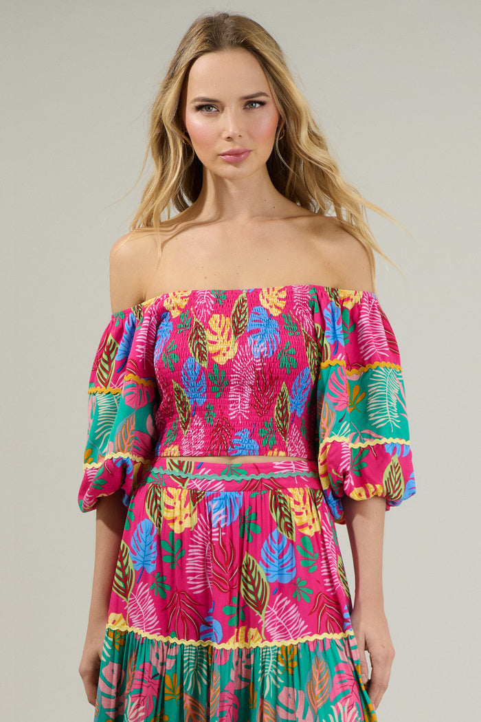 Marina Tropical Smocked Crop Top