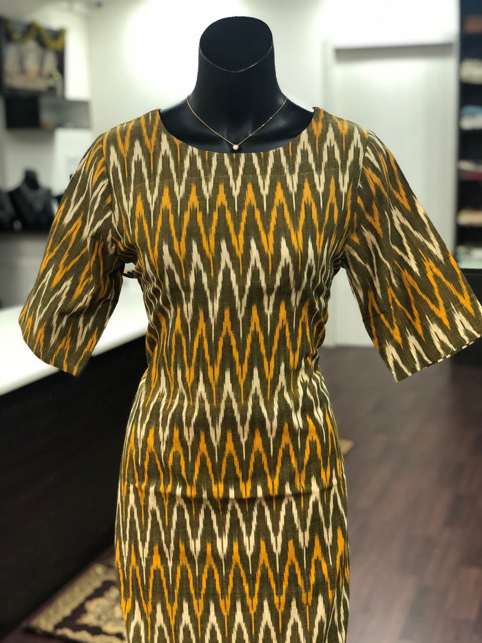 Mehendi green zigzag IKAT cotton kurti
