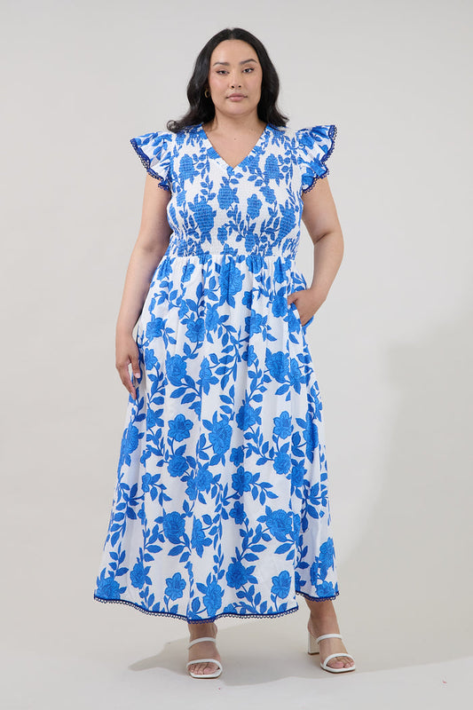 Merlin Smocked Midi Dress Glantis Floral Curve