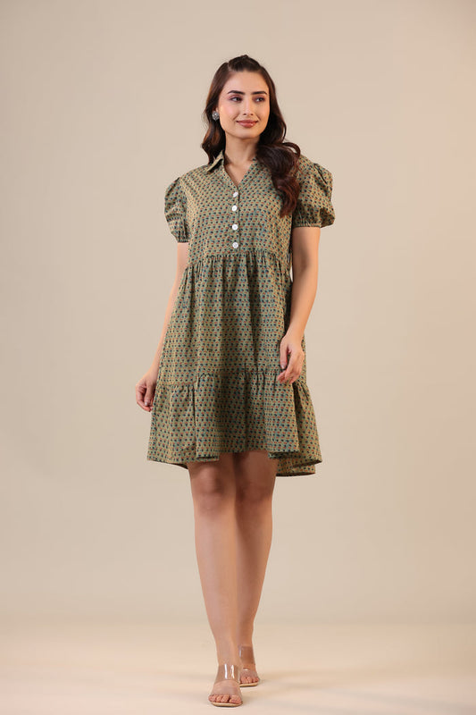 Midnight Motif on Green Cotton T-shirt dress