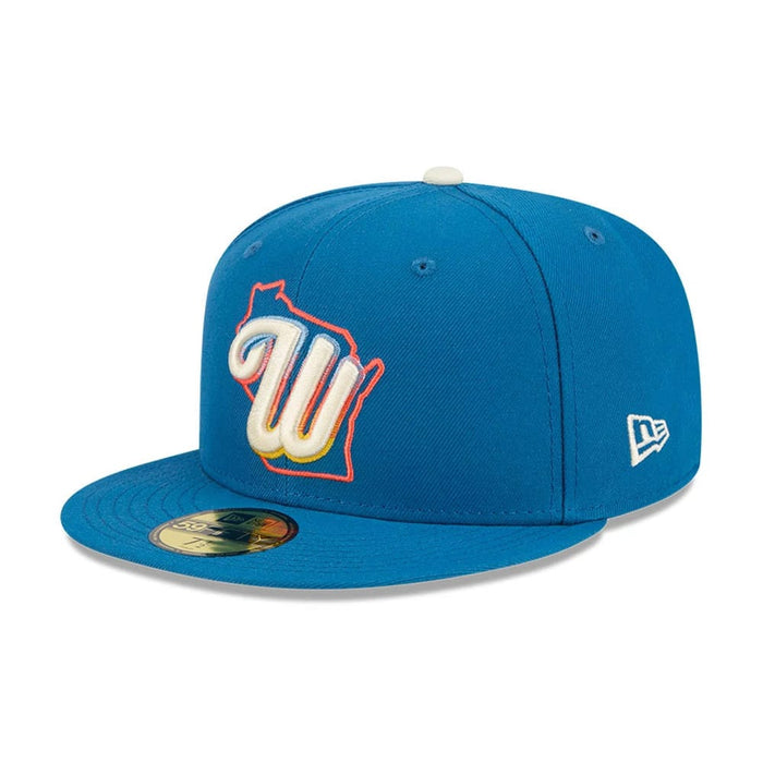Pictured is this MLB City Connect Milwaukee Brewers 59FIFTY Fitted cap in Blue. 1