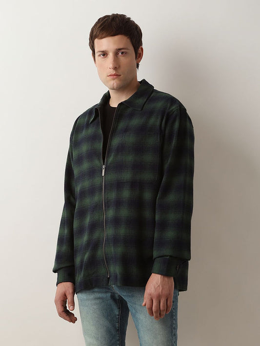 Navy Blue Check Loose Fit Overshirt