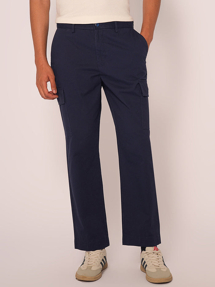 Navy Blue Mid Rise Cargo Pants