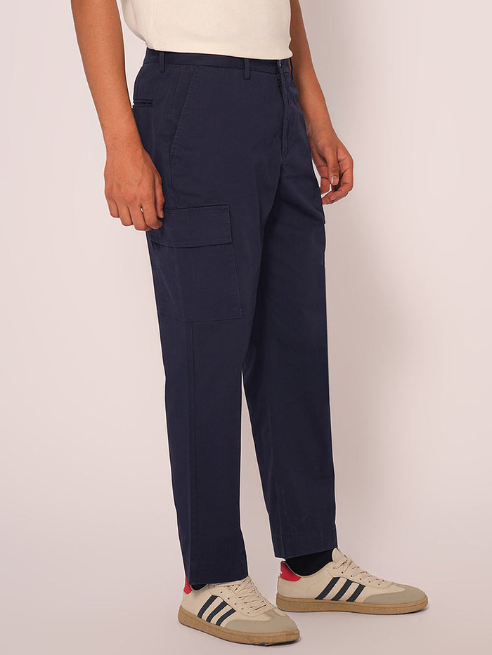 Navy Blue Mid Rise Cargo Pants
