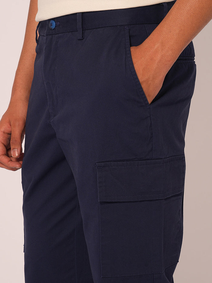 Navy Blue Mid Rise Cargo Pants