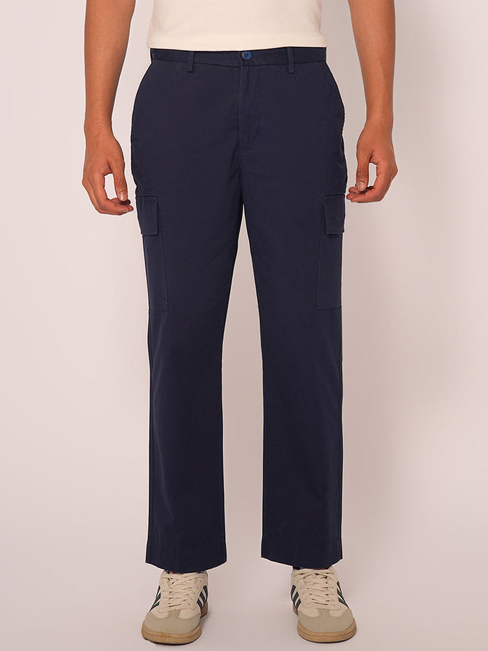 Navy Blue Mid Rise Cargo Pants