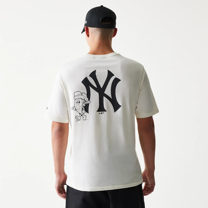 The model is wearing this MLB Food Graphic New York Yankees T-Shirt in open white. 2