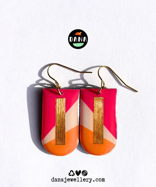 Nina Earrings Hot Pink, Yellow & Gold