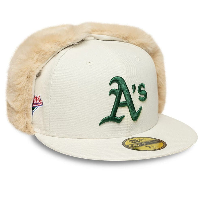 Pictured is this MLB World Series Oakland Athletics Dogear 59FIFTY Fitted cap in cream. 1