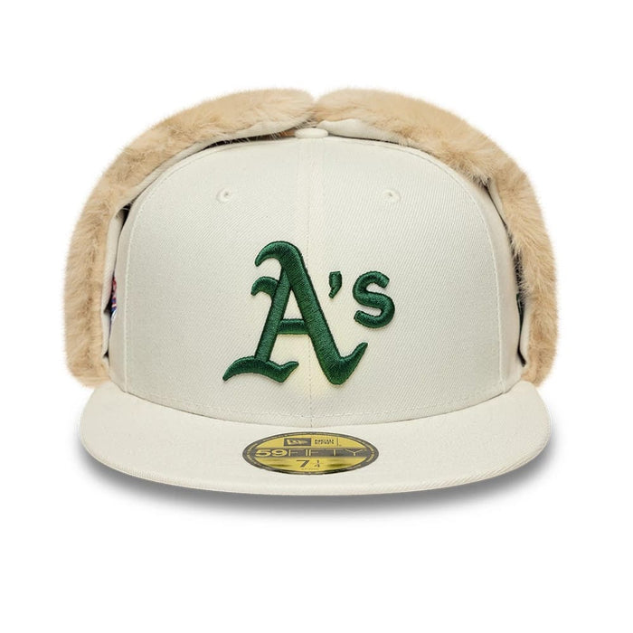 Pictured is this MLB World Series Oakland Athletics Dogear 59FIFTY Fitted cap in cream. 3