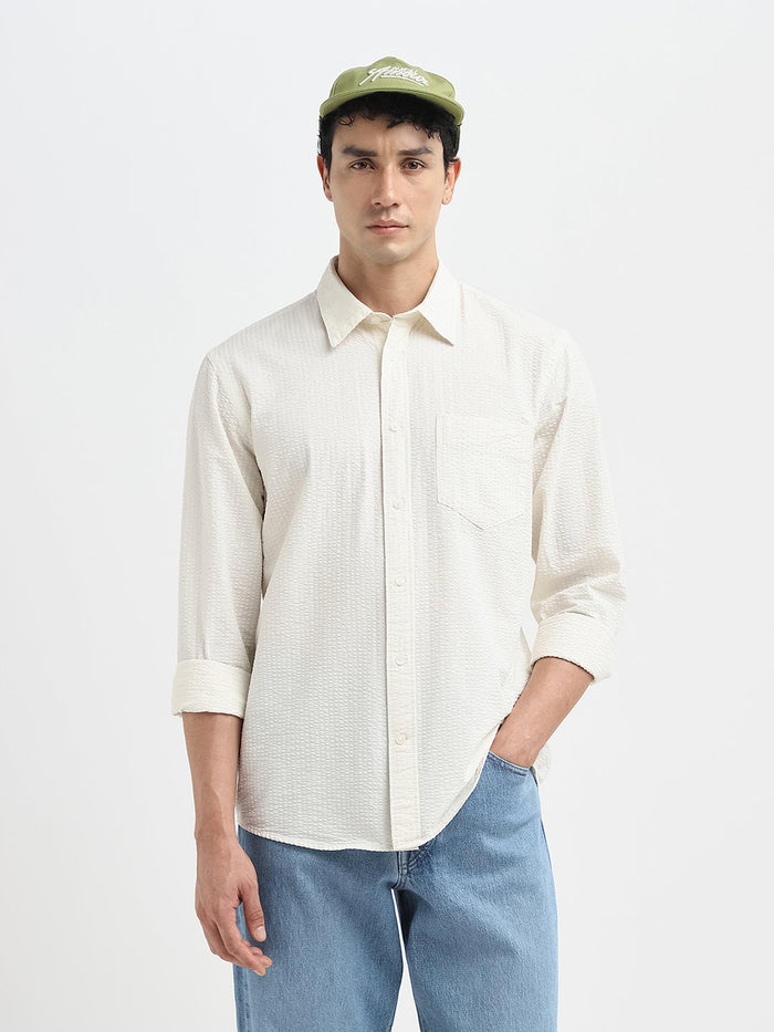 Off-White Seersucker Full Sleeves Shirt