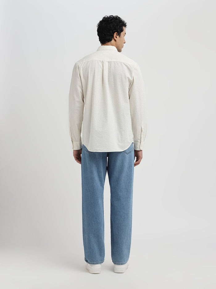 Off-White Seersucker Full Sleeves Shirt