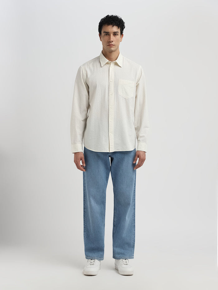 Off-White Seersucker Full Sleeves Shirt