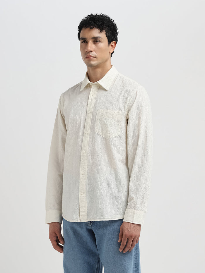 Off-White Seersucker Full Sleeves Shirt