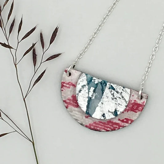 Ovette Necklace  Batik Red, Blue & Silver
