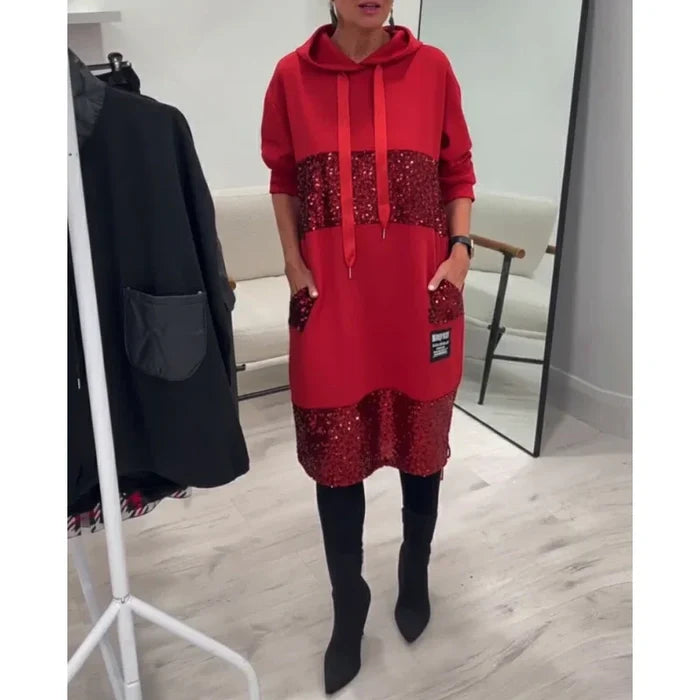 Paviyana - Robe à Capuche Moderne avec Sequins