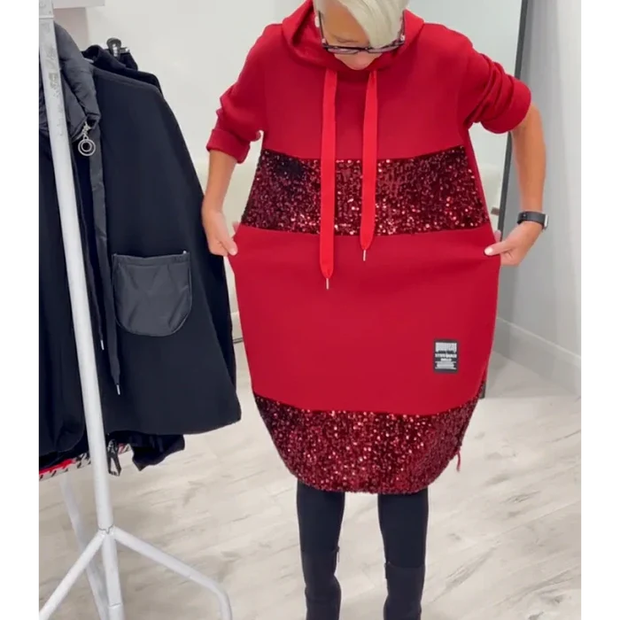 Paviyana - Robe à Capuche Moderne avec Sequins