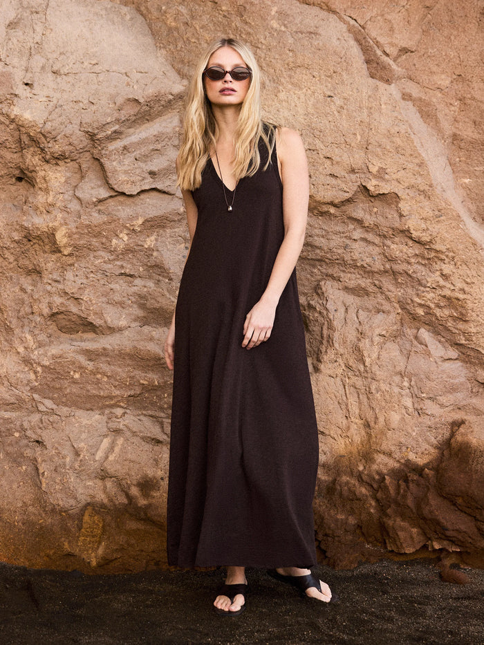 Chocolate Slub Jersey V-Neck Midi Dress