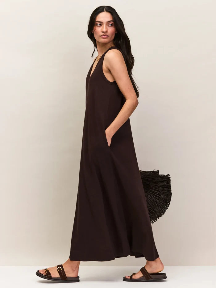 Chocolate Slub Jersey V-Neck Midi Dress