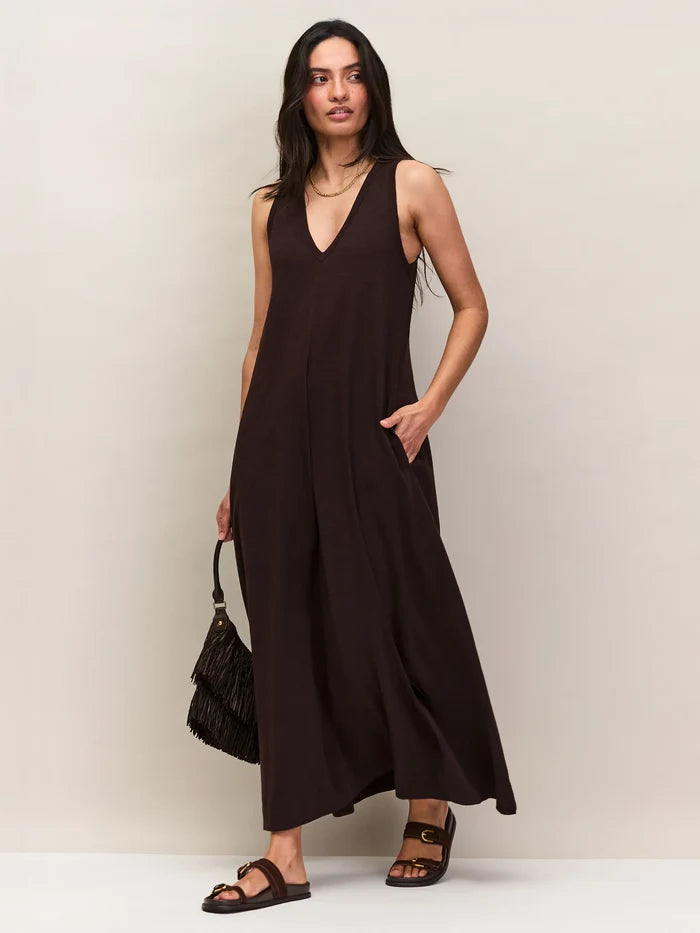 Chocolate Slub Jersey V-Neck Midi Dress