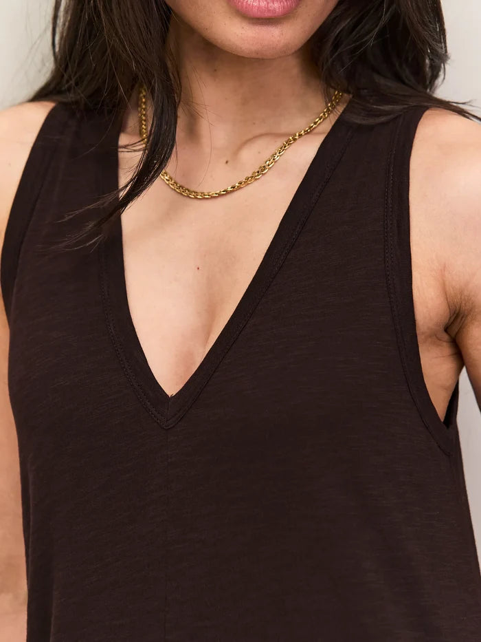 Chocolate Slub Jersey V-Neck Midi Dress