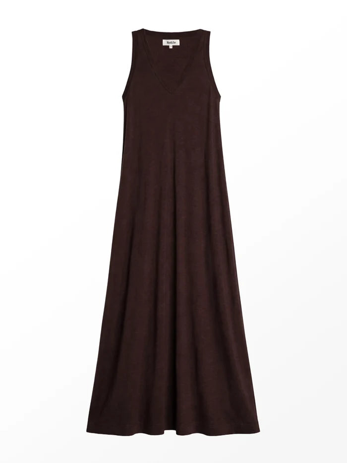 Chocolate Slub Jersey V-Neck Midi Dress