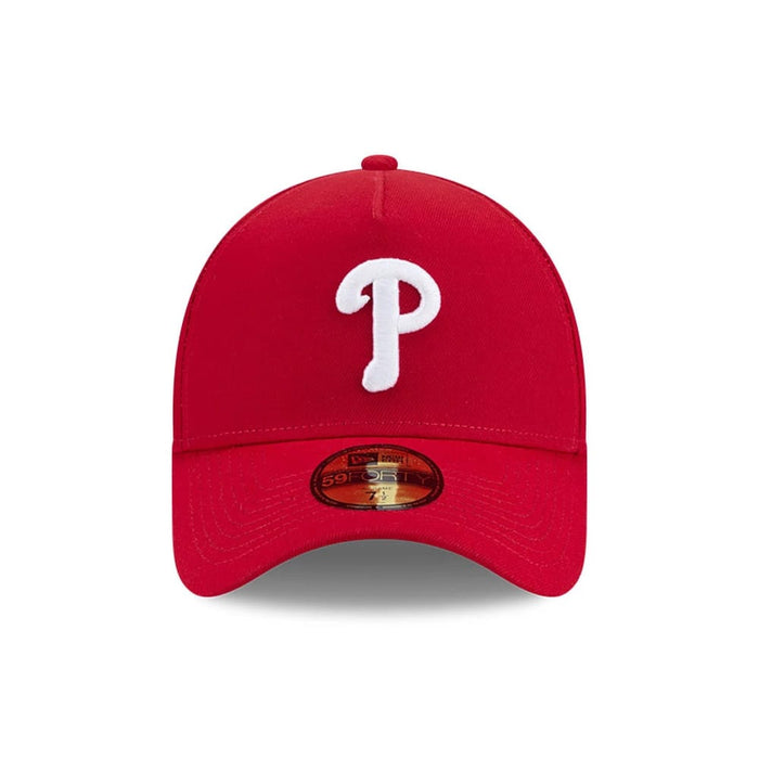 Pictured is this MLB Team Side Philadelphia Phillies 59FORTY A-Frame Fitted cap in red. 3