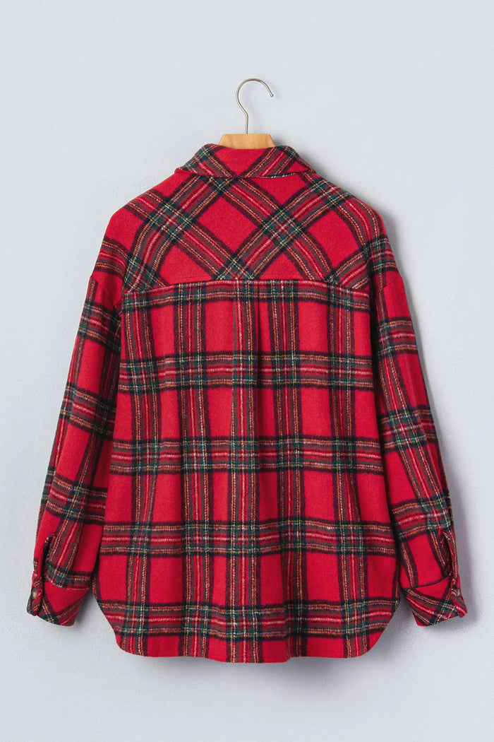 Plaid Button Front Shacket – Red