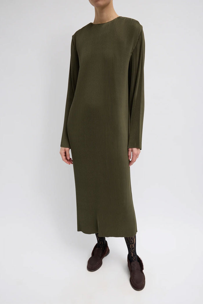 Plisse Midi Dress - Green