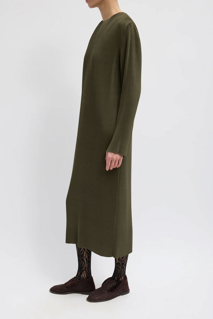 Plisse Midi Dress - Green