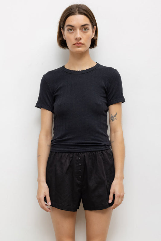 Pointelle Slim Fit Tee - Black