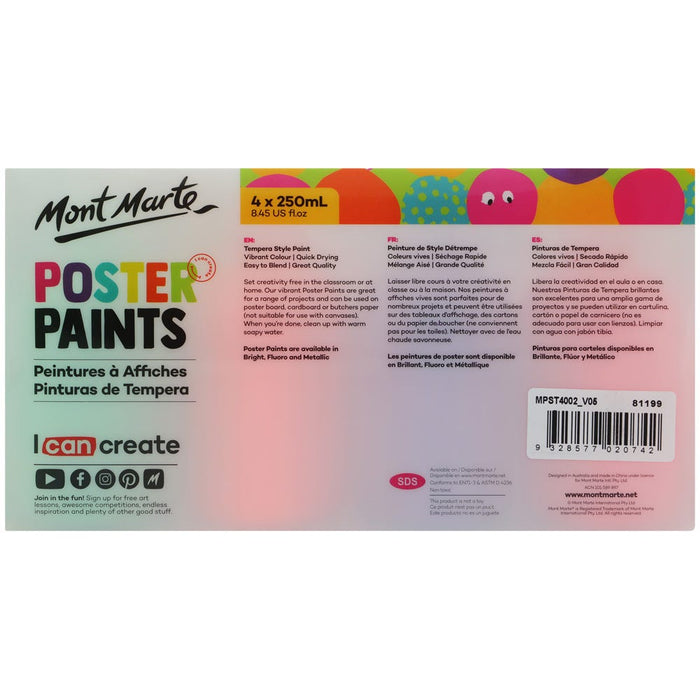 Poster Paint 250ml 4pc - Fluoro