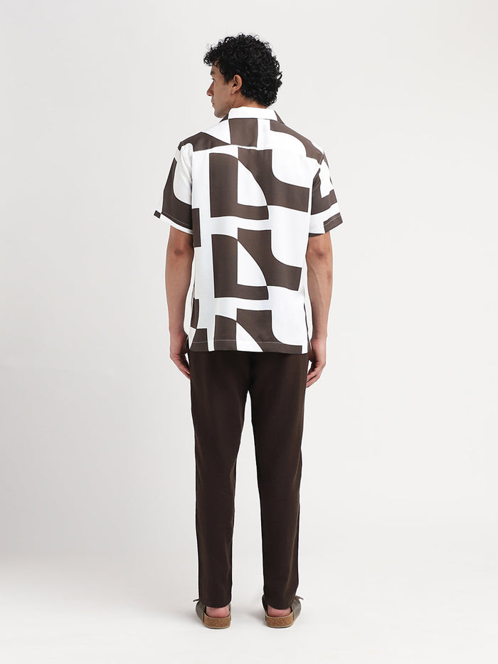 Printed Cuban Collar Shirt - Brown