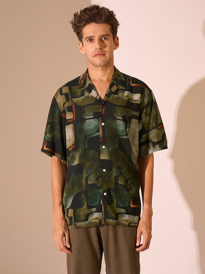 Printed Cuban Collar Shirt