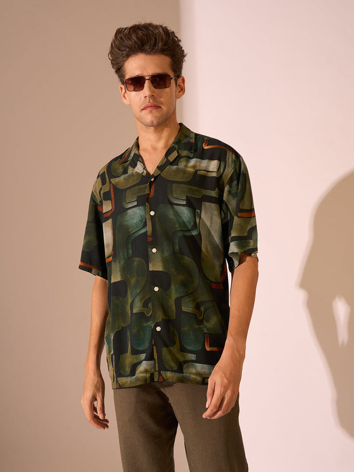 Printed Cuban Collar Shirt