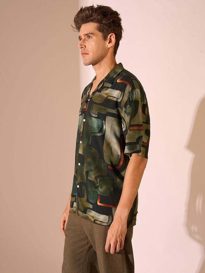 Printed Cuban Collar Shirt