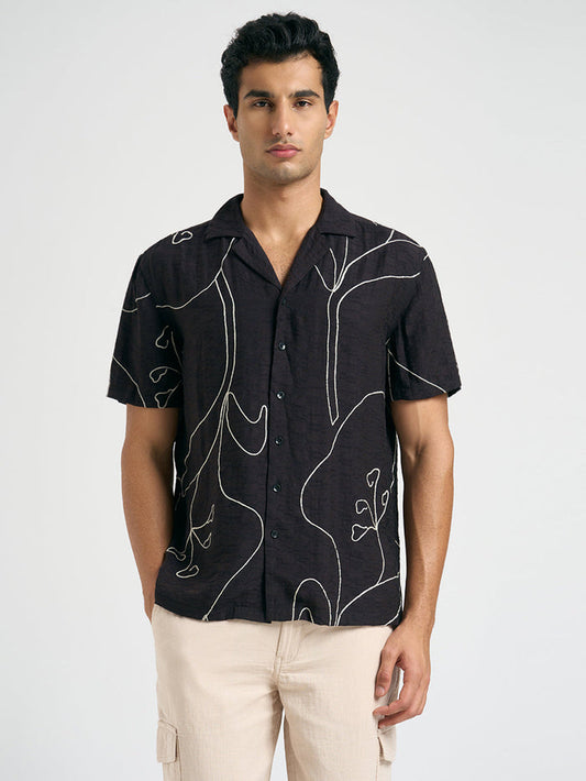 Printed Resort Collar Shirt - Black