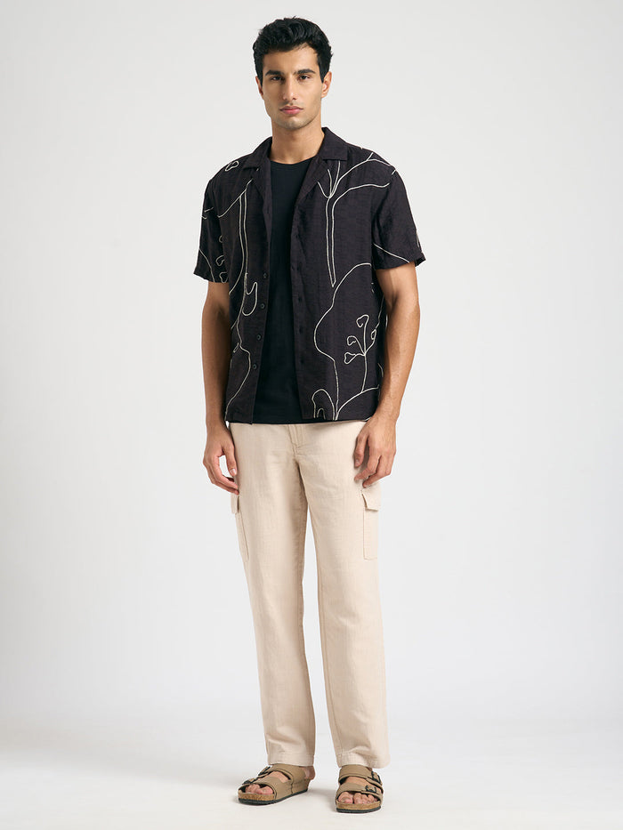 Printed Resort Collar Shirt - Black