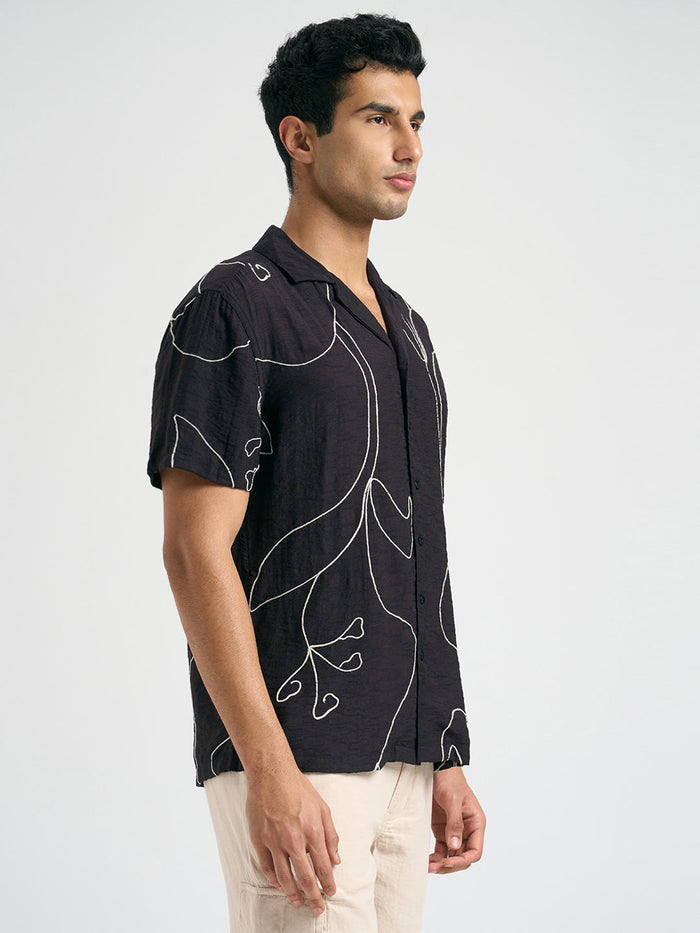 Printed Resort Collar Shirt - Black