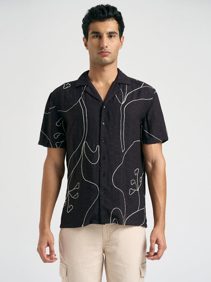 Printed Resort Collar Shirt - Black
