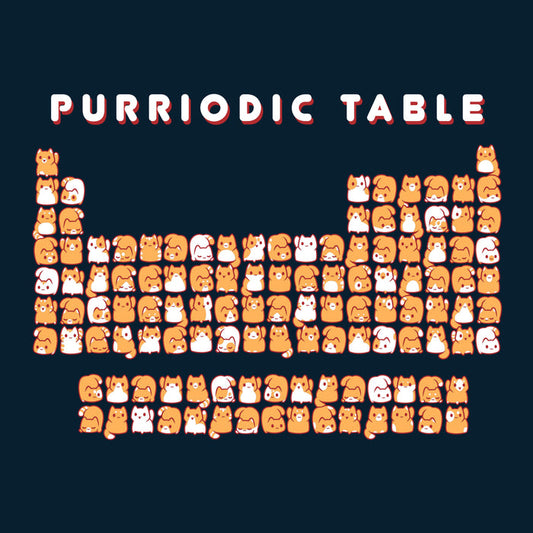 Premium Cotton T-shirt_TeeTurtle navy blue Purriodic Table featuring a periodic table chart with elements represented by cats.
