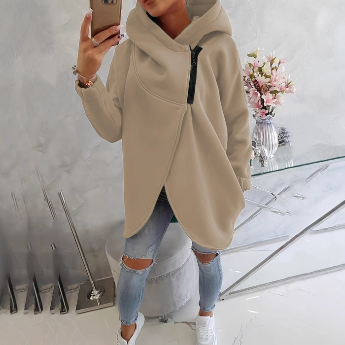 Quenlisse - Sweat à capuche zippé pour femme avec poches avant