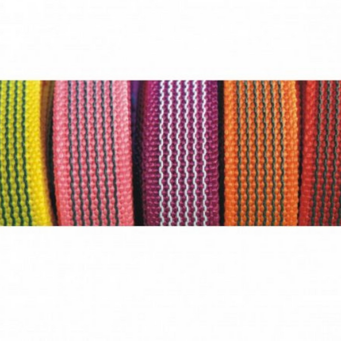Close-up of colorful anti-slip dog leash materials in yellow, pink, purple, orange, and red with textured rubber grip pattern.